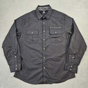 Rock & Republic Shirt Mens Large Black Geometric Button Up Western Easy Care